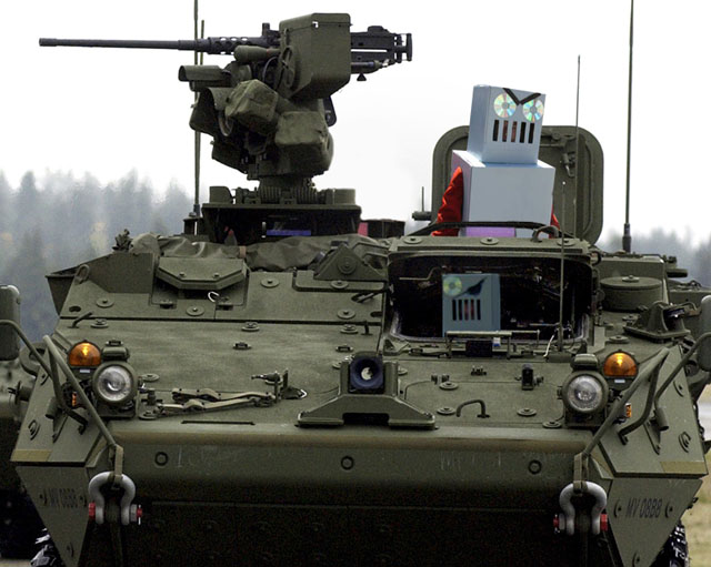 Goofy robots driving a tank
